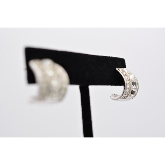 Givenchy Crystal Hoops Earrings Square Rhinestone Silver Vintage Signed BinAI - Picture 5 of 12